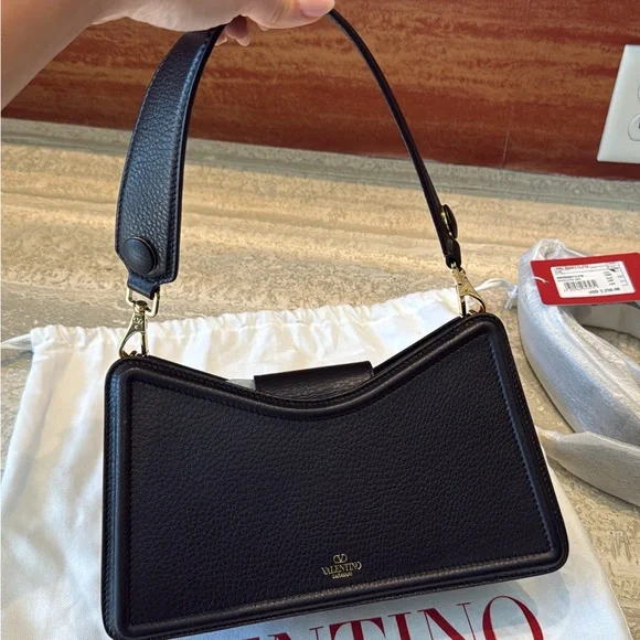 NWT Valentino Black Shoulder Bag with Gold Accents - Picture 2 of 7